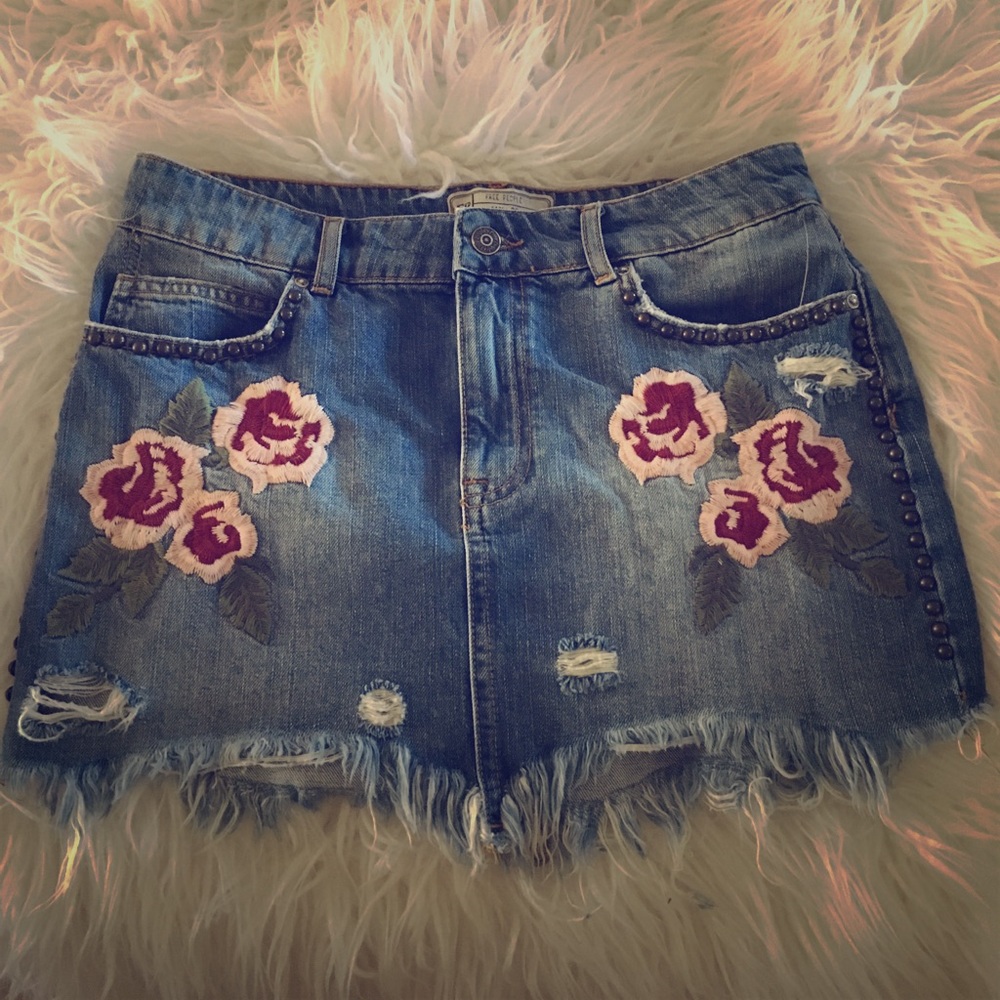 Free People embroidered Jean Skirt